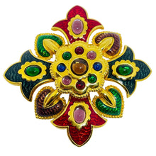 Load image into Gallery viewer, JOAN RIVERS vintage Maltese cross gold tone jewel glass enamel designer brooch
