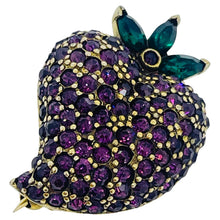 Load image into Gallery viewer, JOMAZ signed vintage gold tone rhinestone strawberry designer brooch
