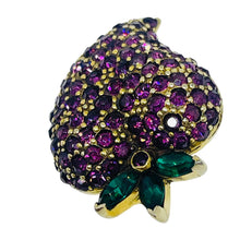 Load image into Gallery viewer, JOMAZ signed vintage gold tone rhinestone strawberry designer brooch
