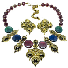 Load image into Gallery viewer, JOSE MARIA BARRERA for AVON Adriatic gold jewel glass Etruscan necklace earrings
