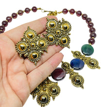 Load image into Gallery viewer, JOSE MARIA BARRERA for AVON Adriatic gold jewel glass Etruscan necklace earrings
