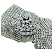 Load image into Gallery viewer, JUDY LEE signed silver tone rhinestones mesh chain wide designer bracelet
