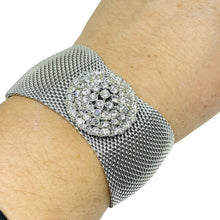Load image into Gallery viewer, JUDY LEE signed silver tone rhinestones mesh chain wide designer bracelet
