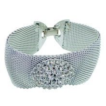 Load image into Gallery viewer, JUDY LEE signed silver tone rhinestones mesh chain wide designer bracelet
