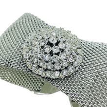 Load image into Gallery viewer, JUDY LEE signed silver tone rhinestones mesh chain wide designer bracelet
