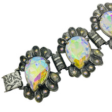 Load image into Gallery viewer, JUDY LEE signed silver tone vintage huge ab glass designer bracelet
