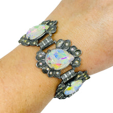 Load image into Gallery viewer, JUDY LEE signed silver tone vintage huge ab glass designer bracelet
