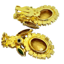 Load image into Gallery viewer, JULIANA DELIZZA ELSTER gold tone green amber glass designer clip on earrings

