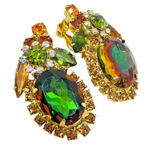 Load image into Gallery viewer, JULIANA DELIZZA ELSTER gold tone green amber glass designer clip on earrings
