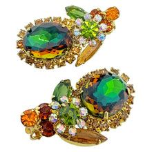 Load image into Gallery viewer, JULIANA DELIZZA ELSTER gold tone green amber glass designer clip on earrings
