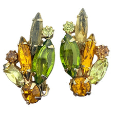 Load image into Gallery viewer, JULIANA DELIZZA ELSTER gold tone green amber glass designer clip on earrings
