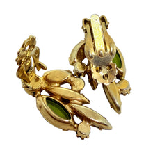 Load image into Gallery viewer, JULIANA DELIZZA ELSTER gold tone green amber glass designer clip on earrings
