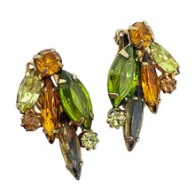 Load image into Gallery viewer, JULIANA DELIZZA ELSTER gold tone green amber glass designer clip on earrings
