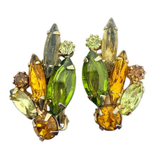 Load image into Gallery viewer, JULIANA DELIZZA ELSTER gold tone green amber glass designer clip on earrings
