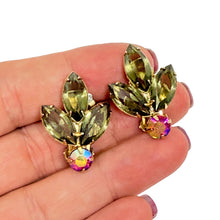 Load image into Gallery viewer, JULIANA DELIZZA ELSTER gold tone navette glass stones designer clip on earrings
