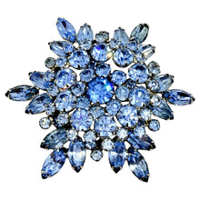 Load image into Gallery viewer, JULIANA DELIZZA ELSTER vintage massive silver tone blue rhinestones brooch
