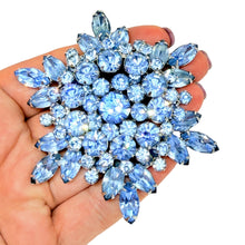 Load image into Gallery viewer, JULIANA DELIZZA ELSTER vintage massive silver tone blue rhinestones brooch

