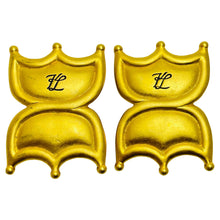 Load image into Gallery viewer, KARL LAGERFELD KL logo matte gold designer runway clip on earrings
