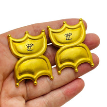 Load image into Gallery viewer, KARL LAGERFELD KL logo matte gold designer runway clip on earrings

