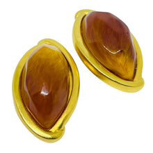 Load image into Gallery viewer, KARL LAGERFELD vintage matte gold plated poured glass designer clip on earrings
