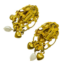 Load image into Gallery viewer, KIRKS FOLLY gold cherub dangle pearl heart designer clip on earrings
