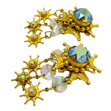 Load image into Gallery viewer, KIRKS FOLLY signed vintage gold dangle stars crystals designer clip on earrings
