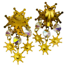 Load image into Gallery viewer, KIRKS FOLLY signed vintage gold dangle stars crystals designer clip on earrings
