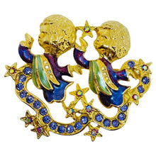 Load image into Gallery viewer, KIRKS FOLLY signed vintage gold tone enamel crystals angels designer brooch
