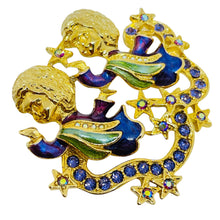 Load image into Gallery viewer, KIRKS FOLLY signed vintage gold tone enamel crystals angels designer brooch
