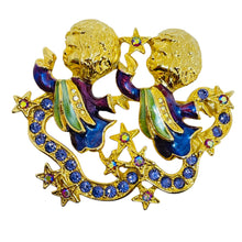 Load image into Gallery viewer, KIRKS FOLLY signed vintage gold tone enamel crystals angels designer brooch
