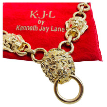 Load image into Gallery viewer, KJL KENNETH JAY LANE signed gold lions door knocker designer runway necklace
