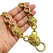 Load image into Gallery viewer, KJL KENNETH JAY LANE signed gold lions door knocker designer runway necklace
