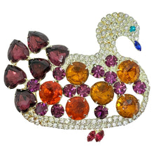 Load image into Gallery viewer, KJL KENNETH JAY LANE signed huge silver jewel glass stones swan designer brooch
