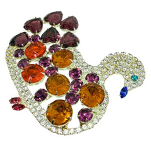 Load image into Gallery viewer, KJL KENNETH JAY LANE signed huge silver jewel glass stones swan designer brooch
