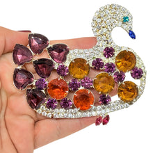 Load image into Gallery viewer, KJL KENNETH JAY LANE signed huge silver jewel glass stones swan designer brooch
