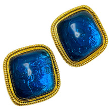Load image into Gallery viewer, KJL for AVON gold tone sapphire glass designer clip on earrings
