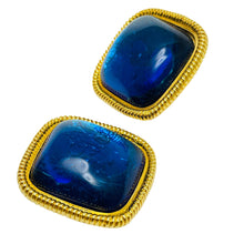 Load image into Gallery viewer, KJL for AVON gold tone sapphire glass designer clip on earrings

