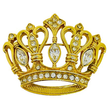 Load image into Gallery viewer, KJL for AVON signed vintage gold tone rhinestones royal crown designer brooch
