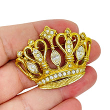 Load image into Gallery viewer, KJL for AVON signed vintage gold tone rhinestones royal crown designer brooch
