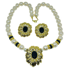 Load image into Gallery viewer, KJL for AVON vintage gold pearls glass designer clip on earrings necklace set
