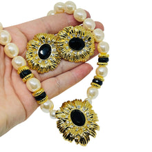 Load image into Gallery viewer, KJL for AVON vintage gold pearls glass designer clip on earrings necklace set
