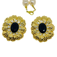 Load image into Gallery viewer, KJL for AVON vintage gold pearls glass designer clip on earrings necklace set
