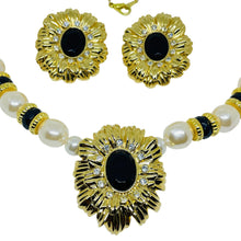 Load image into Gallery viewer, KJL for AVON vintage gold pearls glass designer clip on earrings necklace set
