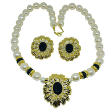 Load image into Gallery viewer, KJL for AVON vintage gold pearls glass designer clip on earrings necklace set
