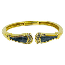 Load image into Gallery viewer, KJL for AVON vintage gold tone enamel rhinestones designer clamper bracelet
