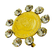 Load image into Gallery viewer, KRAMER of NEW YORK vintage gold one penny coin glass designer brooch
