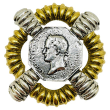 Load image into Gallery viewer, LANDAU signed vintage gold silver tone coin massive designer brooch
