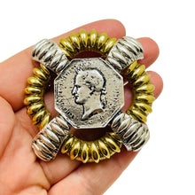 Load image into Gallery viewer, LANDAU signed vintage gold silver tone coin massive designer brooch
