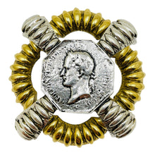 Load image into Gallery viewer, LANDAU signed vintage gold silver tone coin massive designer brooch
