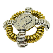Load image into Gallery viewer, LANDAU signed vintage gold silver tone coin massive designer brooch
